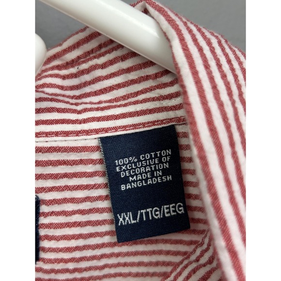Chaps Shirt Mens 2XL Red White Striped Short Sleeve Button Down Cotton Pocket - Picture 6 of 9
